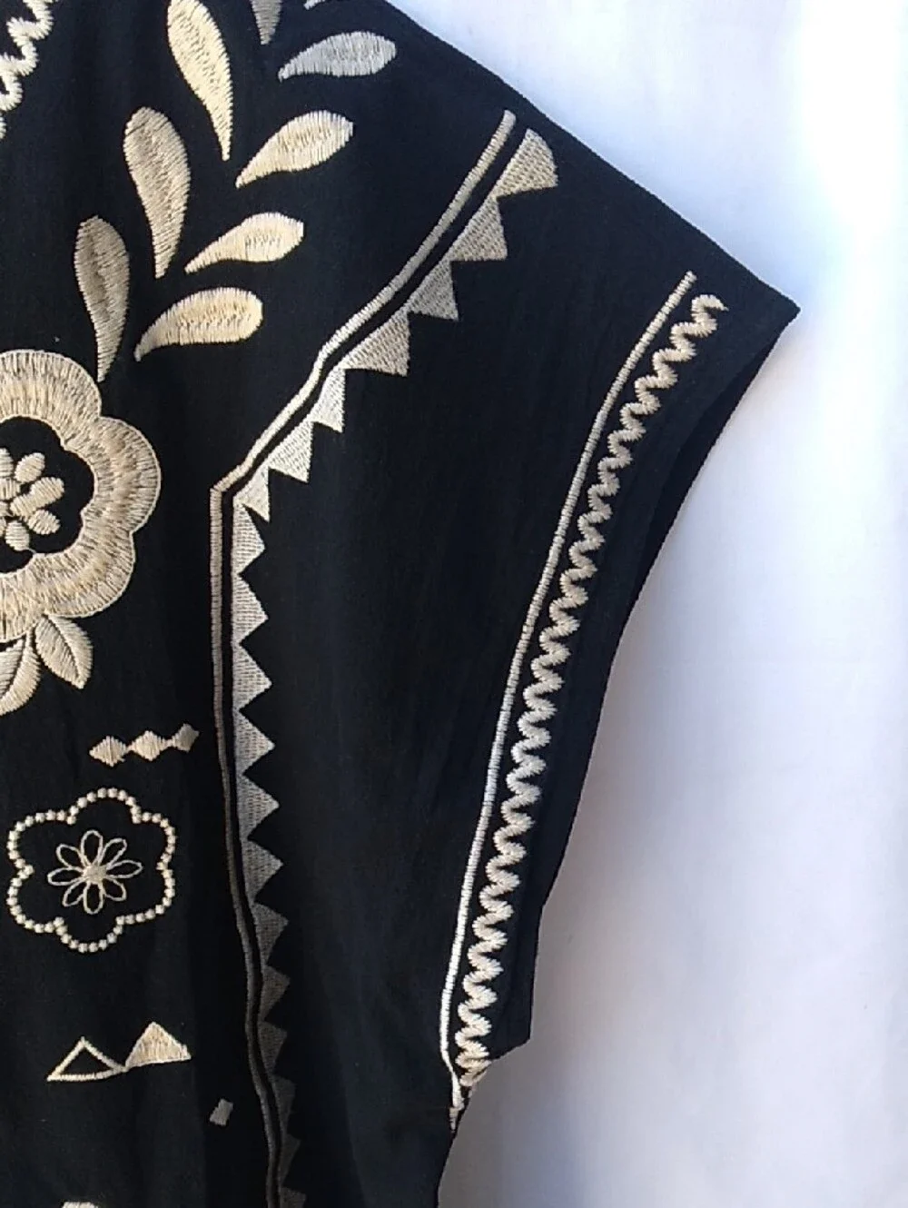 Savanna Jane Black Top with Cream Floral Embroidery 1X